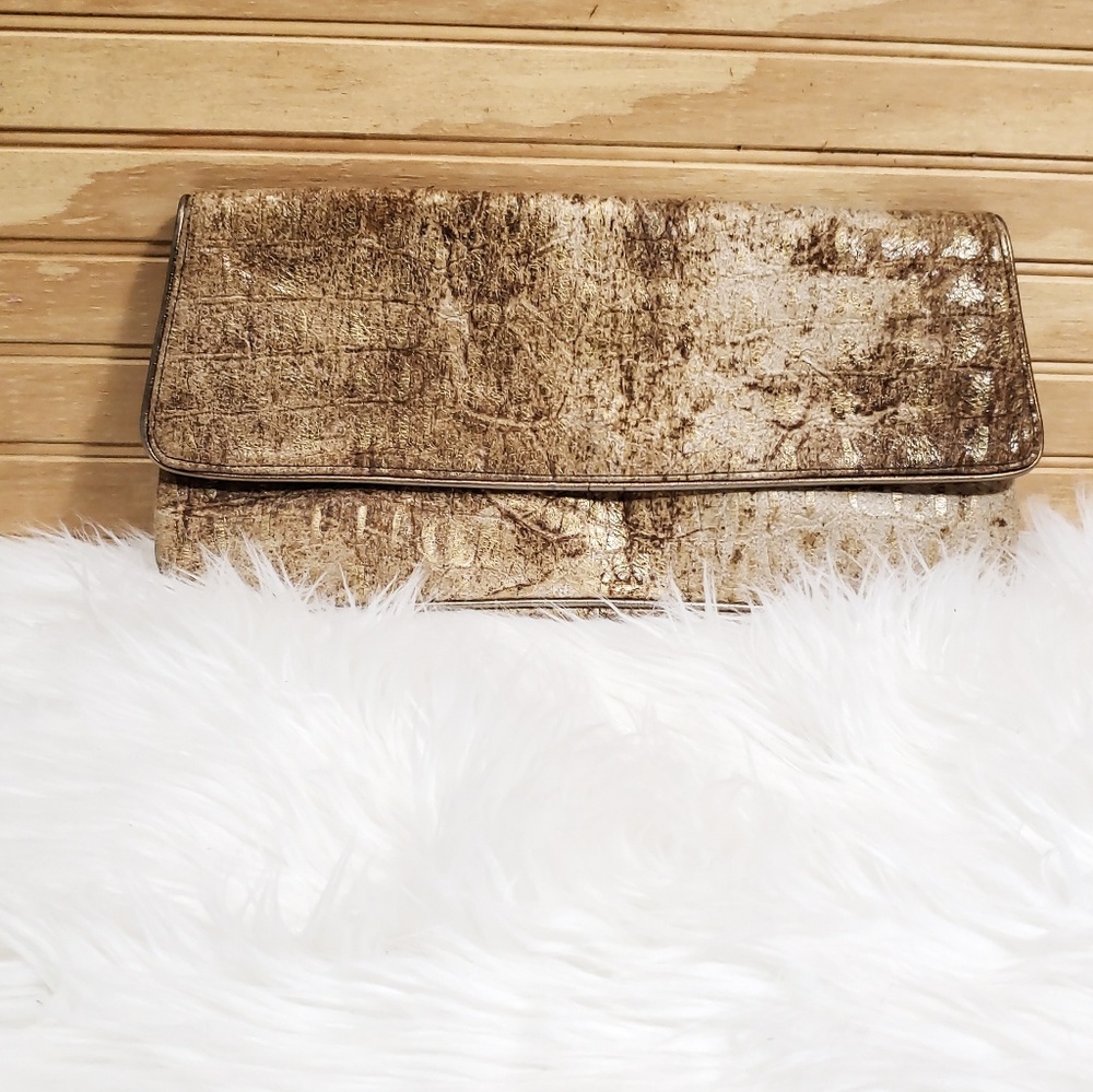 Leather snake print clutch